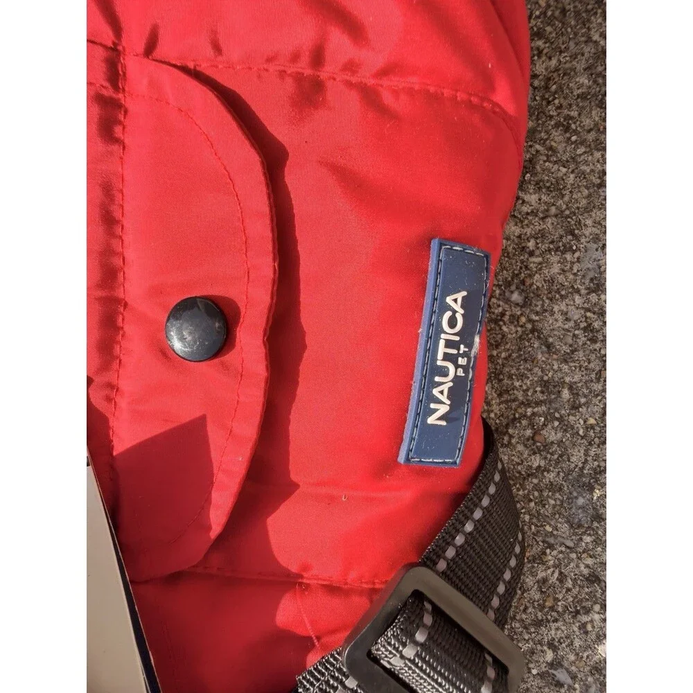 Nautica Pet Red Dog Coat/Jacket w/ Built-In Harness, Size S, Polyester Hydrofuge